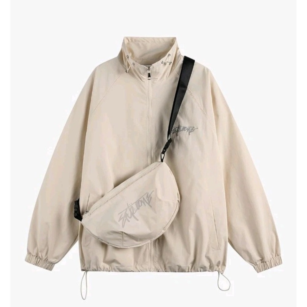 Silent Vortex Men's 2XL - Zip Up Drawstring Lightweight Windbreaker Jacket Beige